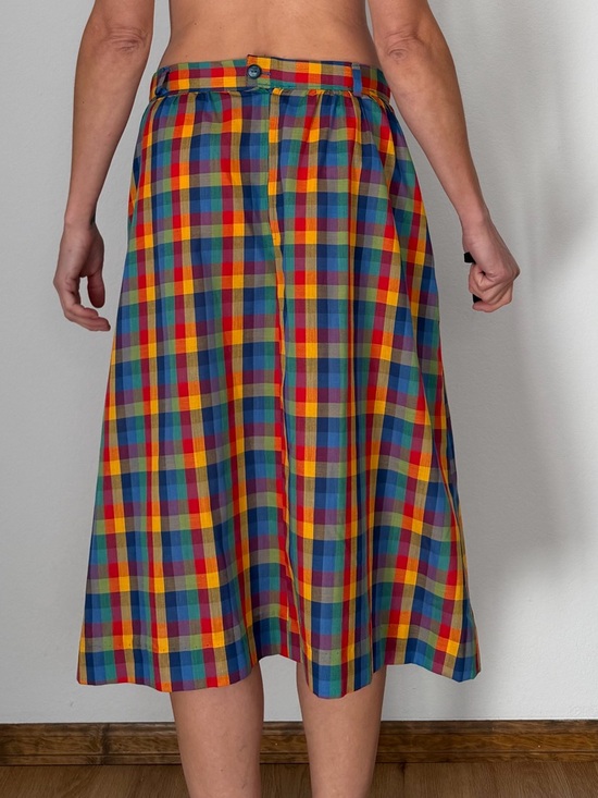 Vintage Multicolor Plaid Midi Skirt - Red, Blue, Yellow, Green - Picture 5 of 9